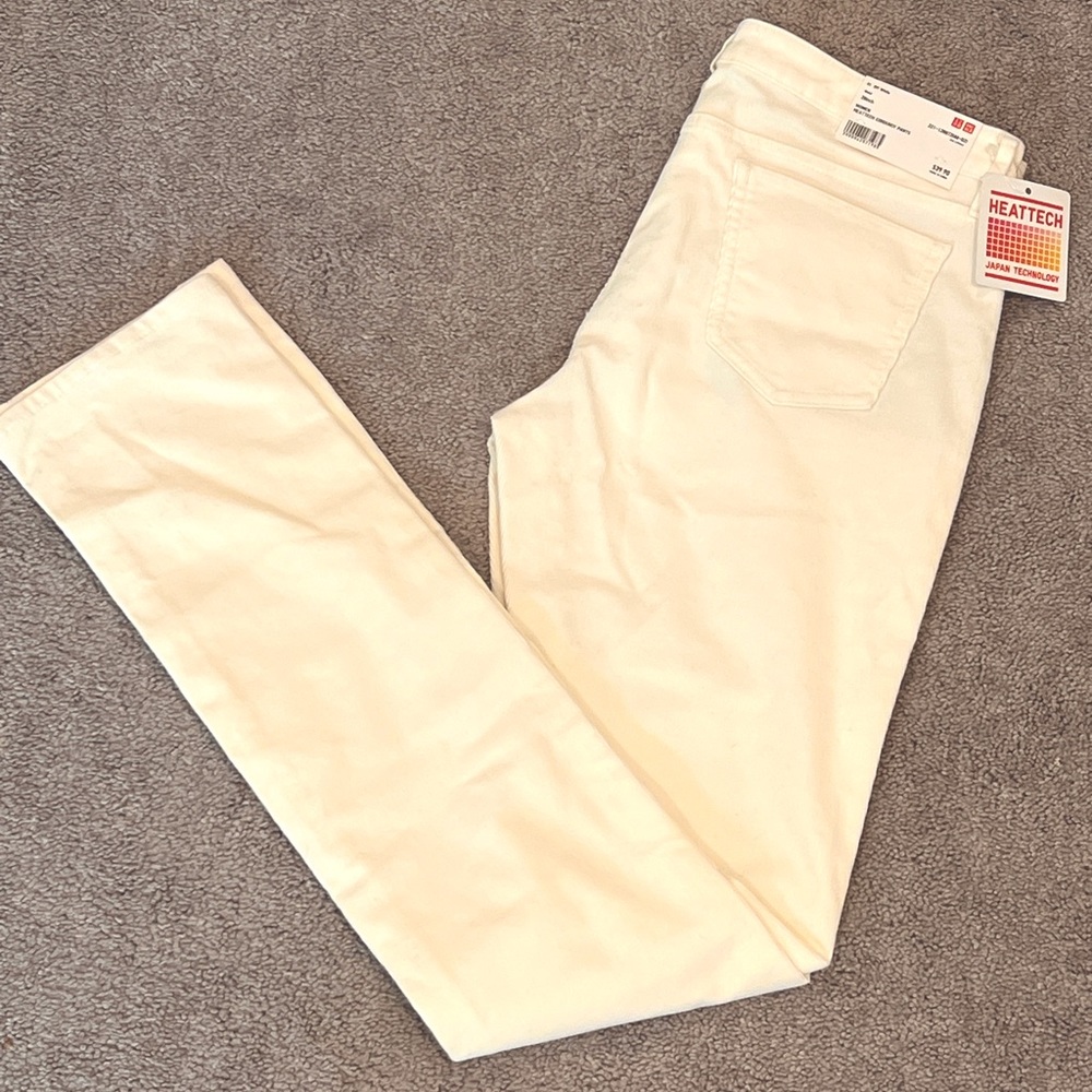 NWT Uniqlo Women Heattech Courduroy Pants Off White Size 28 in